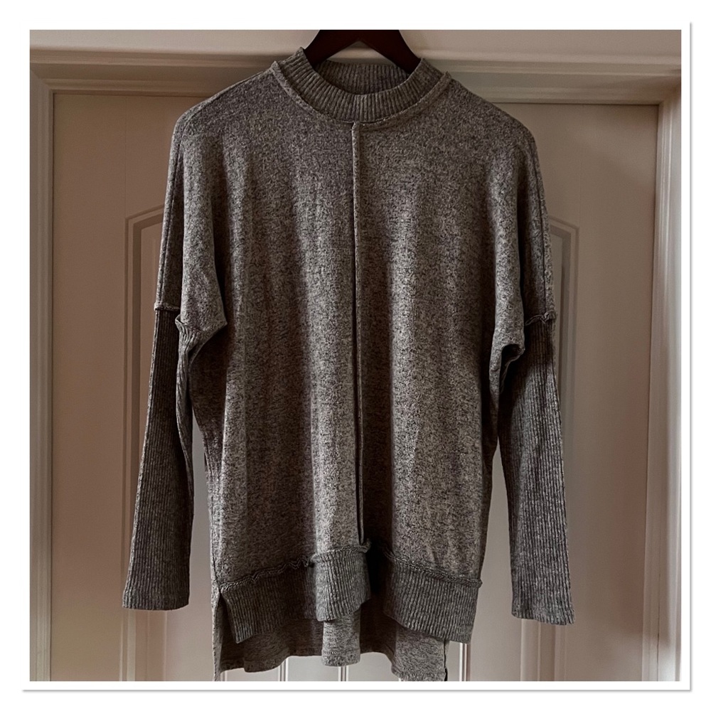 BOBEAU Olive Green Rib Sleeves Cozy Knit Plush Top